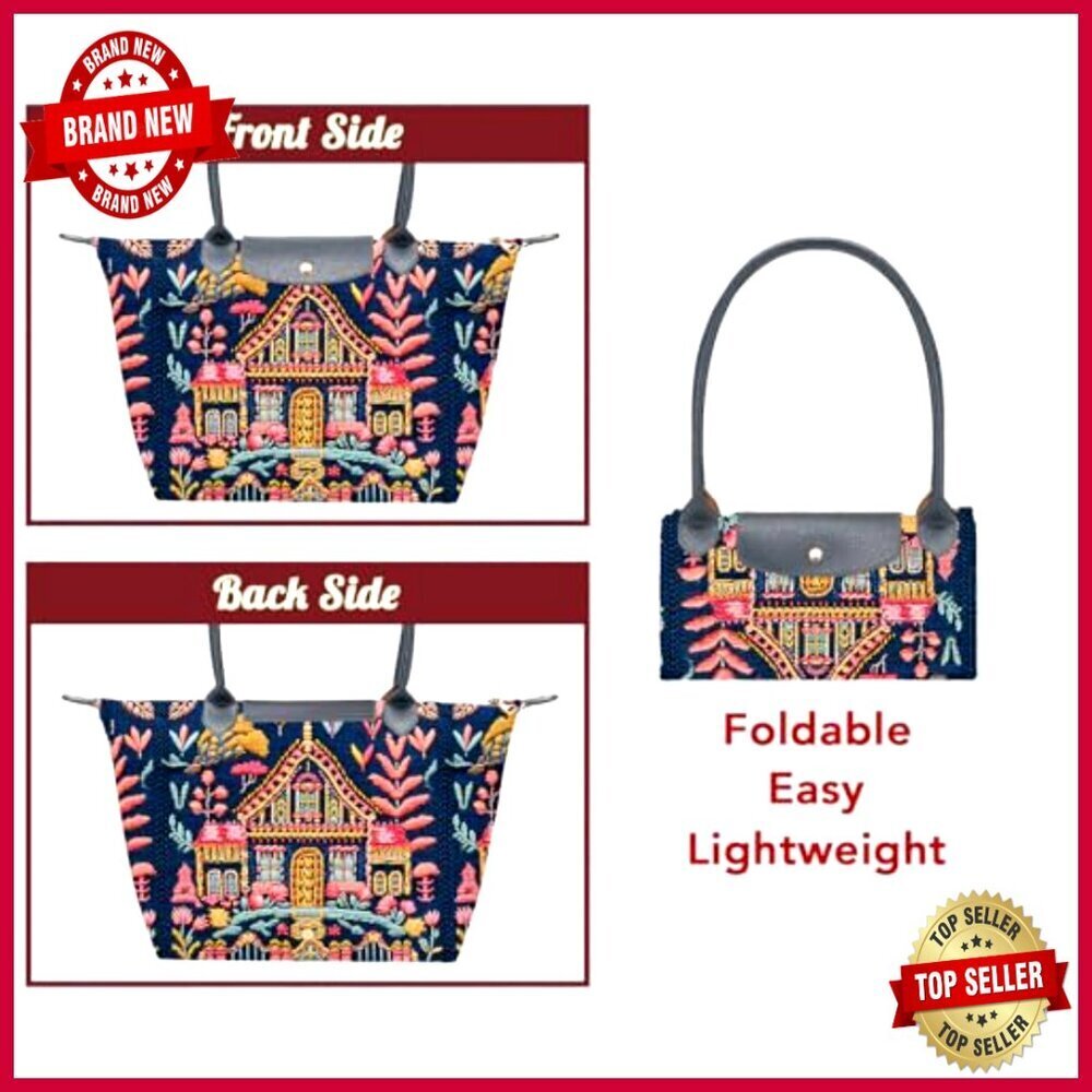 Large Foldable Tote Bag with Zipper, Canvas & Faux Leather - Picture 3 of 6